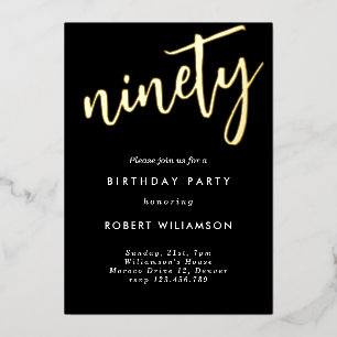 Aluminium Invitation d'anniversaire quatre-vingt-dix ans en 