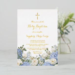 Aluminium Invitation de baptême à motif floral en aquarelle