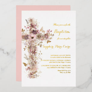 Aluminium Invitation de baptême à motif floral en aquarelle 