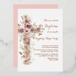 Aluminium Invitation de baptême à motif floral en aquarelle