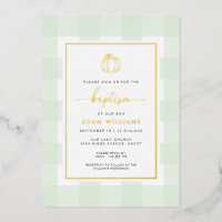 Invitation de baptême en papier gaufré vert avec c