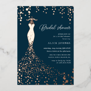 Aluminium invitation de douche de mariée en robe dorée en fe