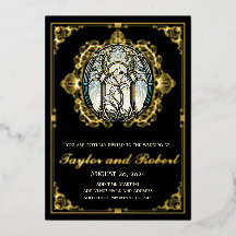 Invitation de mariage Art Nouveau en papier métall