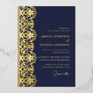 Aluminium Invitation de mariage élégante en or et marine ave