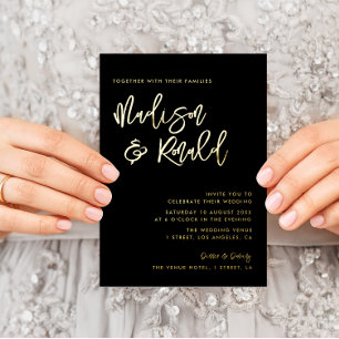 Aluminium invitation de mariage en feuille d'or et noir