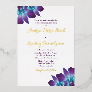 Aluminium Invitation de mariage en or avec orchidée dendrobi