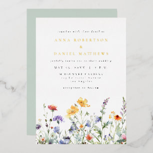 Aluminium Invitation de mariage florale brillante en feuille
