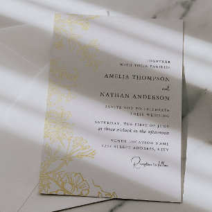 Aluminium Invitation de mariage florale en or à feuilles d'o