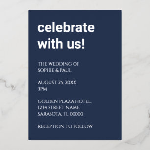 Aluminium Invitation de mariage simple en bleu marine avec f
