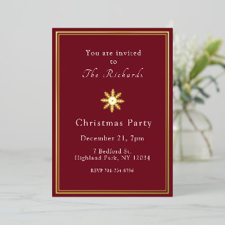 Aluminium Invitation de Noël minimale en or feuille burgundy