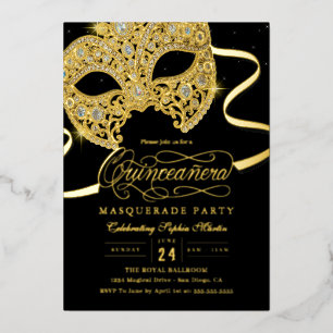Aluminium Invitation élégante en or pour Quinceanera masquée