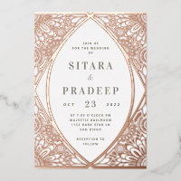 Invitation en feuille d'arabesque or et blanc