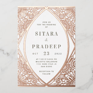 Aluminium Invitation en feuille d'arabesque or et blanc