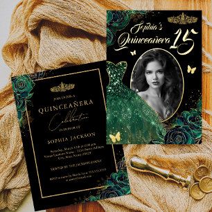 Aluminium Invitation en feuille d'or émeraude 15e Quinceaner