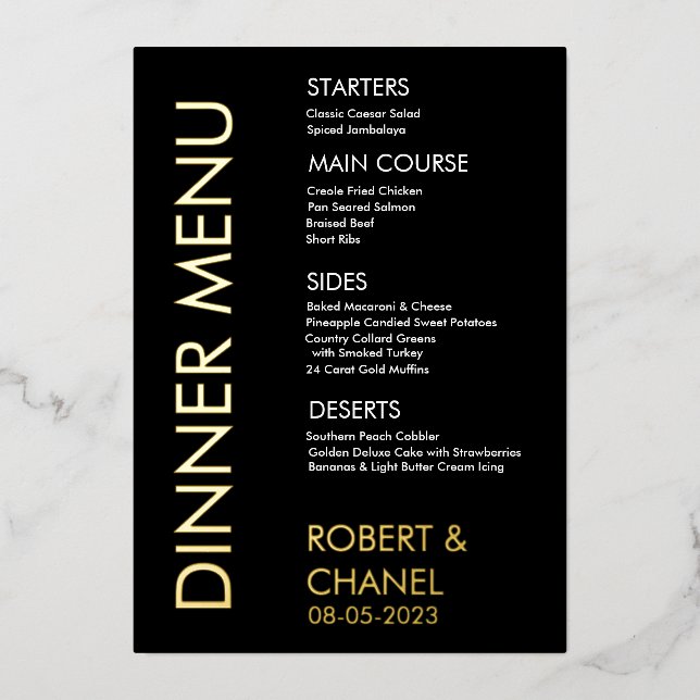Aluminium Invitation en feuille métallique pour menu du dîne (Recto)