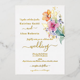 Aluminium Invitation en feuille métallisée à fleurs roses, p