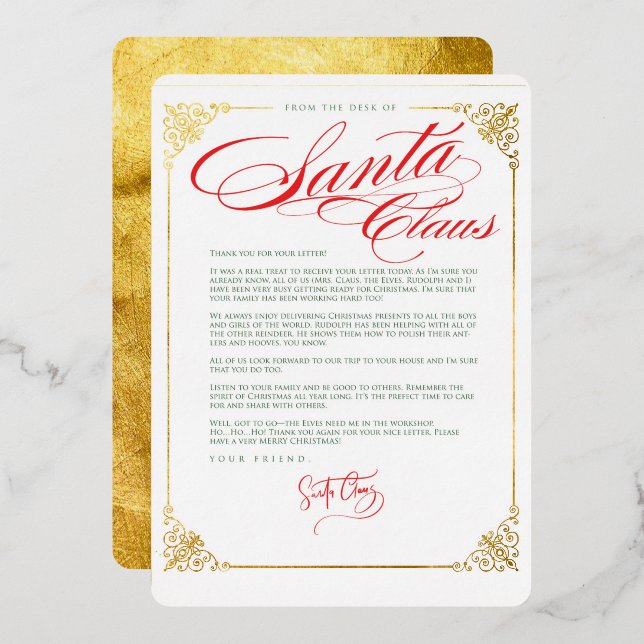 Aluminium Lettre de remerciement de Père Noël Invitation en  (Recto/Verso)