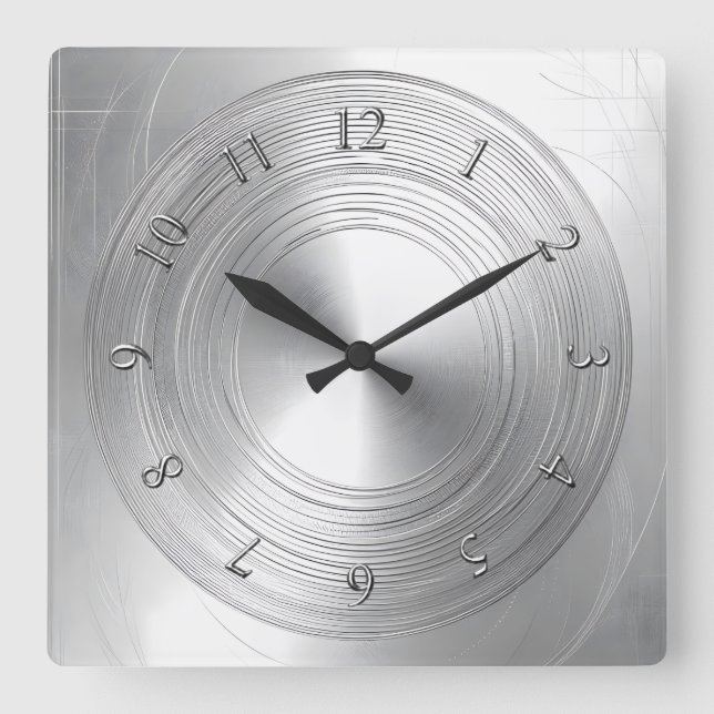 aluminium look quadratische wanduhr (Vorderseite)