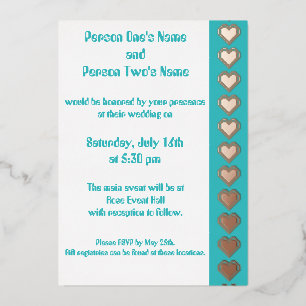 Aluminium Nos Coeurs 8 bits en Invitation Turquoise Foil