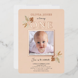 Aluminium Real Foil, Floral 1er Anniversaire invitation en p