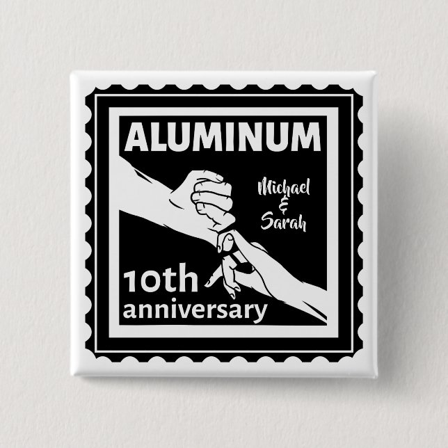 ALUMINUM Traditionelles 10-jähriges Hochzeitsstipe Button (Vorderseite)