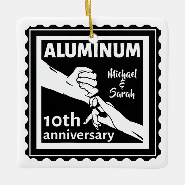ALUMINUM Traditionelles 10-jähriges Hochzeitsstipe Keramikornament (Vorderseite)