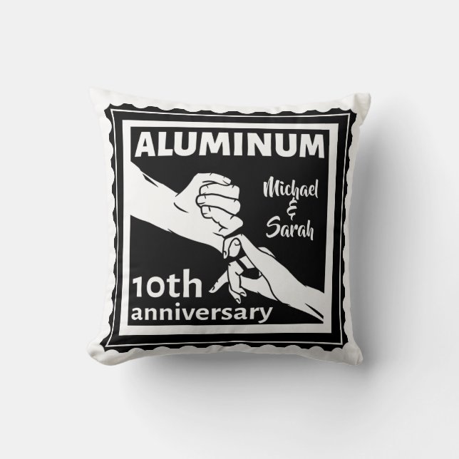 ALUMINUM Traditionelles 10-jähriges Hochzeitsstipe Kissen (Vorderseite)
