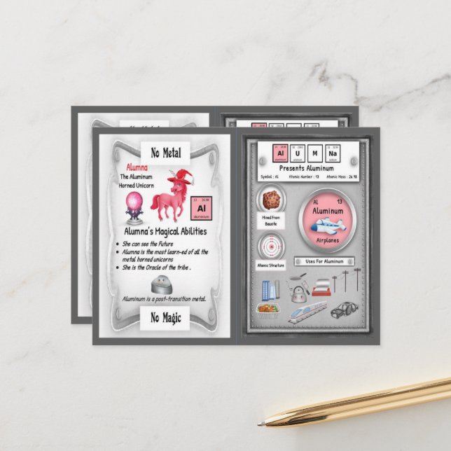 Alumna - Aluminum Horn Unicorn Game Card Postkarte (Vorderseite/Rückseite Beispiel)