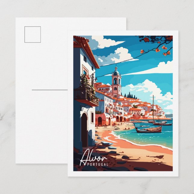 Alvor Portugal Vintage-Illustration Postkarte (Vorne/Hinten)