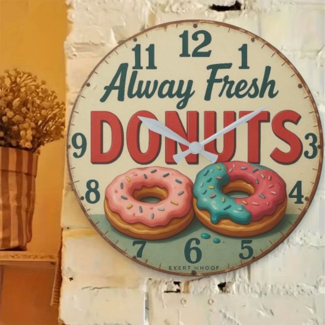  Always fresh donuts sweet kitchen shop Große Wanduhr (Von Creator hochgeladen)