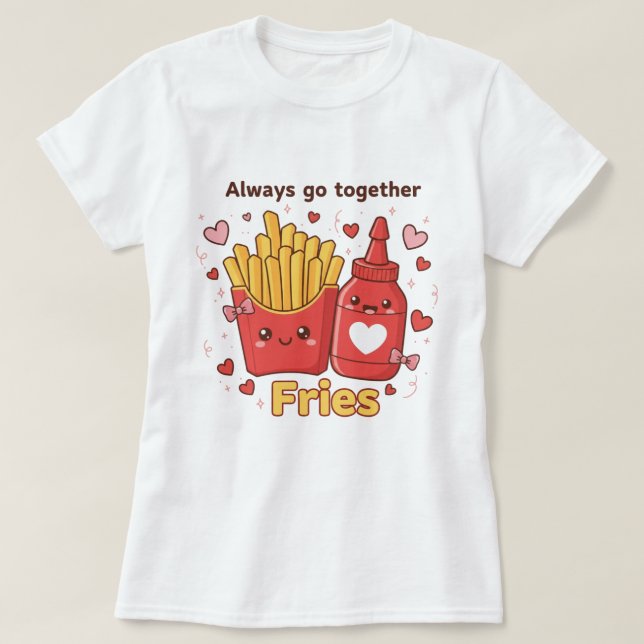 "Always Go Together" Cute Fries and Ketchup Kawaii T-Shirt (Design vorne)