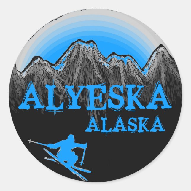 Alyeska Alaska blaue Skiaufkleber Runder Aufkleber (Vorderseite)