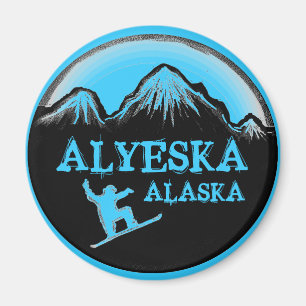 Alyeska Alaska blauer Snowboardermagnet Magnet