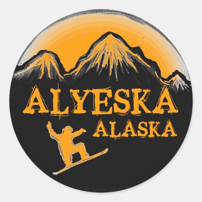 Alyeska Alaska Orange Snowboarder Aufkleber (Vorderseite)