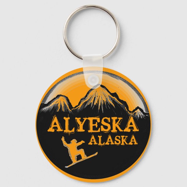 Alyeska Alaska Orangensnowboarder Schlüsselanhänge Schlüsselanhänger (Vorderseite)