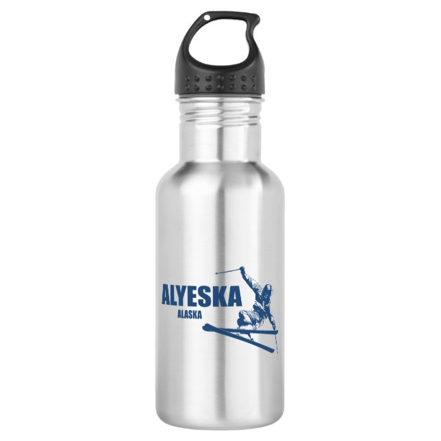 Alyeska Alaska Skier Edelstahlflasche (Vorderseite)