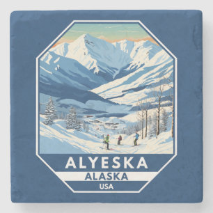 Alyeska Alaska Winter Reisen Vintag Steinuntersetzer
