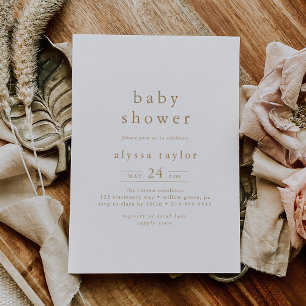 ALYSSA Boho White and Gold Girl Simple Baby Dusche Einladung