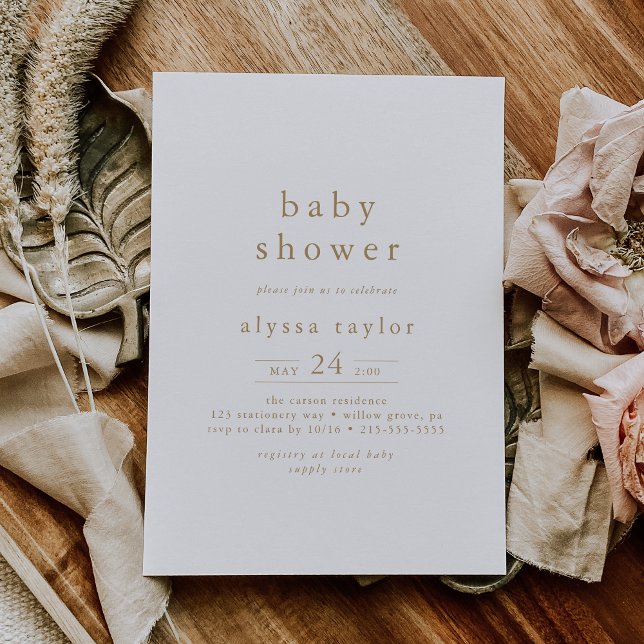 ALYSSA Boho White and Gold Girl Simple Baby Dusche Einladung (ALYSSA Boho White and Gold Girl Simple Baby Shower Invitation)