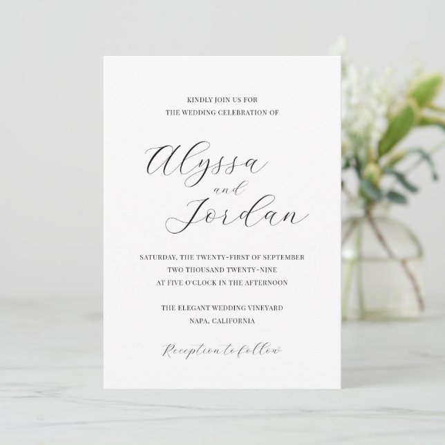Alyssa Calligraphy Typografy Elegant Wedding Einladung (Stehend Vorderseite)