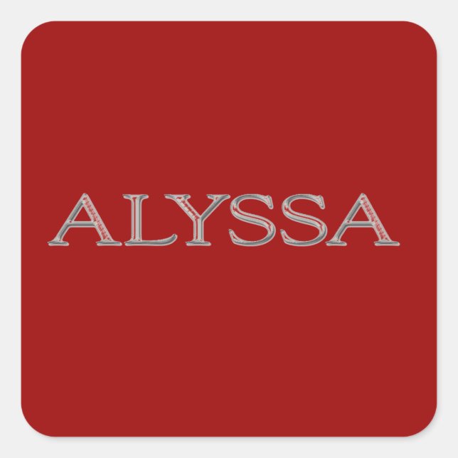 Alyssa Custom Raised Letters Quadratischer Aufkleber (Vorderseite)