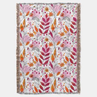 Alyssa Mae Hand Drawn Pink und Orange Foliage Decke