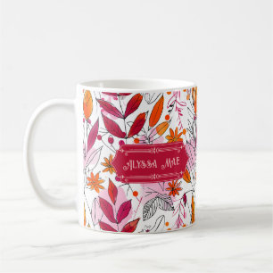 Alyssa Mae Hand Drawn Pink und Orange Foliage Kaffeetasse