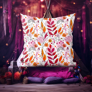 Alyssa Mae Hand Drawn Pink und Orange Foliage Kissen
