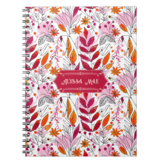 Alyssa Mae Hand Drawn Pink und Orange Foliage Notizblock