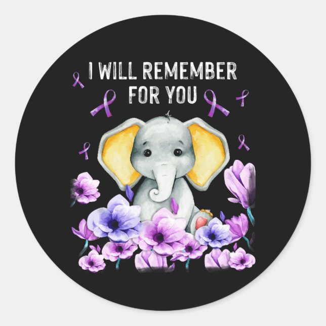 Alzheimer-Bewusstsein Niedlicher Elefant Runder Aufkleber (Vorderseite)