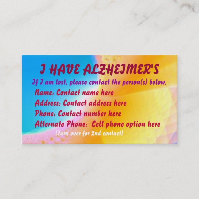 Alzheimer Kontakt-(verlorene) Karte (Vorderseite)