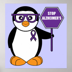 Alzheimer-Krankheit stoppen: Pinguin mit Zeichen Poster