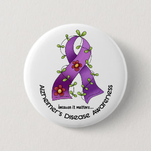 ALZHEIMER KRANKHEITS-BEWUSSTSEIN Blumen-Band 1 Button