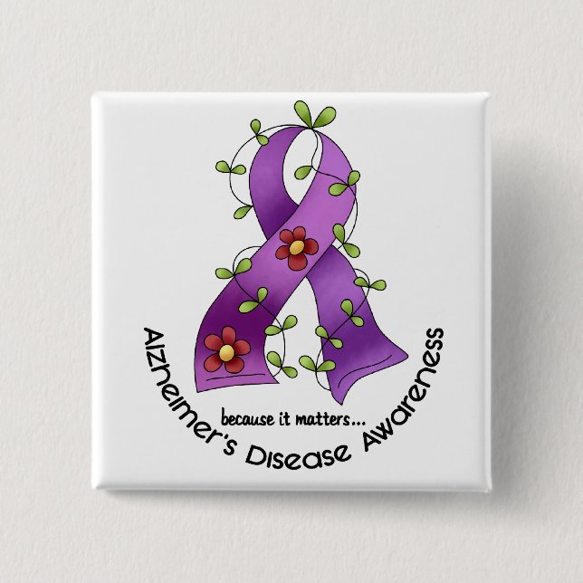 ALZHEIMER KRANKHEITS-BEWUSSTSEIN Blumen-Band 1 Button (Vorderseite)